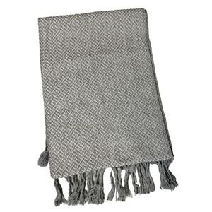 Emblem Made In Ireland 100% Pure Wool Gray White Chevron Scarf with Tassels Soft